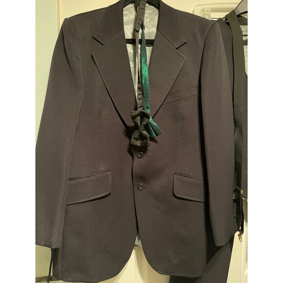 Men’s 3 pc vtg black Tuxedo R42 Pierre Cousteau Suit Formal - Picture 2 of 12